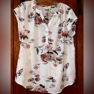 Fun 2 Fun Floral Print Blouse - White and Pink